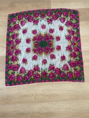 Emanuel Ungaro Silk Floral Pink Square Scarf - Women's Wrap